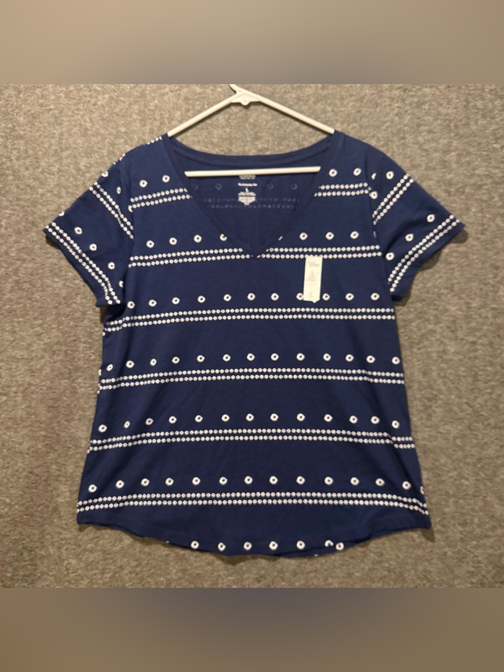 Sonoma V Neck Everyday Tee Shirt Womens L Blue Printed Striped Lightweight NWT